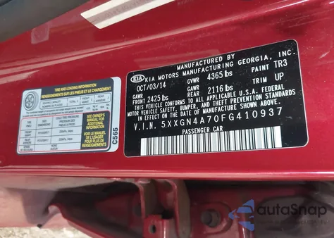 2015 Kia Optima Ex from USA, damaged, VIN 5XXGN4A70FG410937